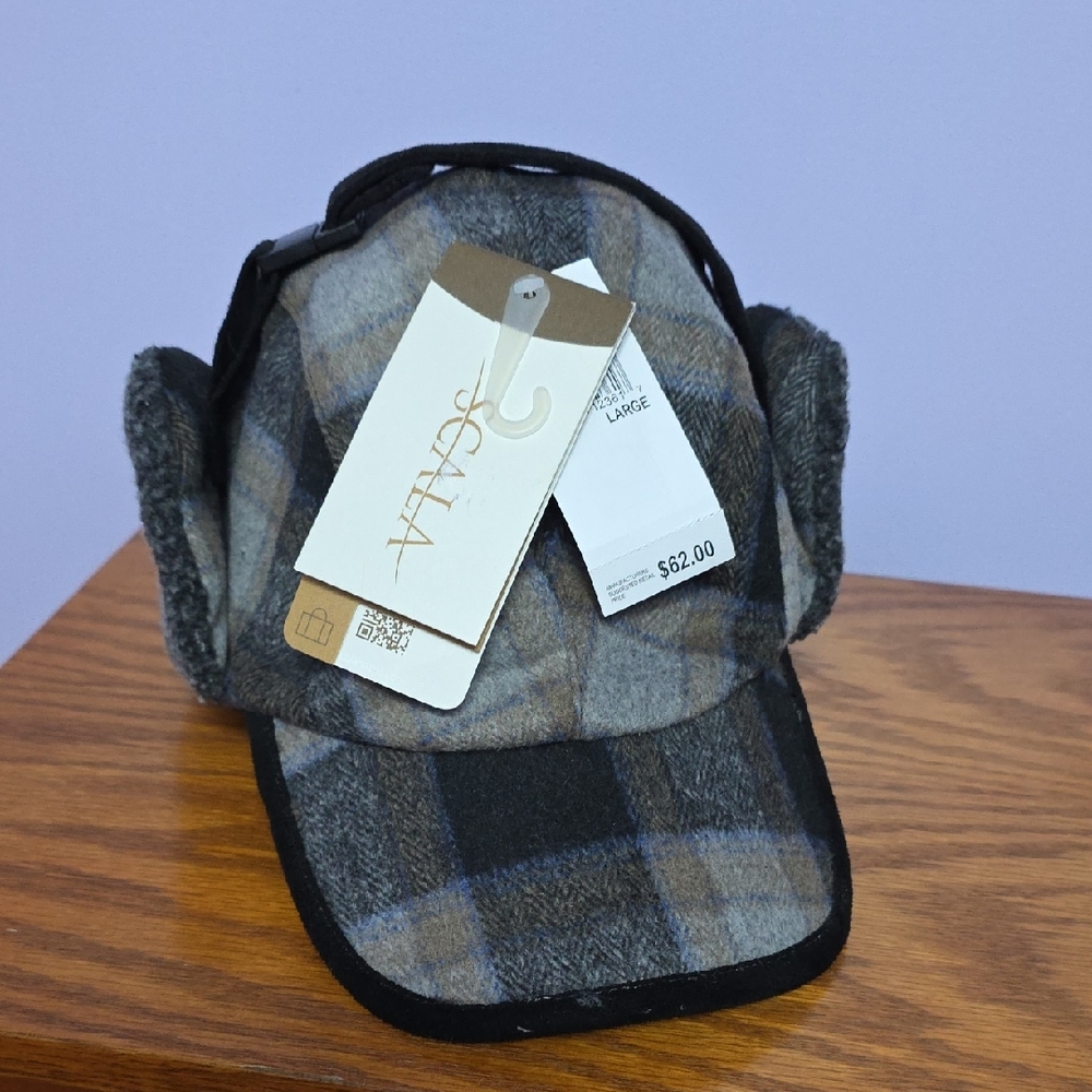 Scala Gray Plaid Earflap Hat